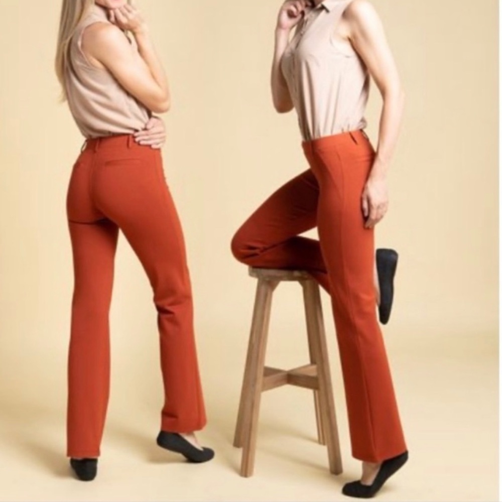 Betabrand Orange Pumpkin Spice Straight Leg Yoga Dress Pants - M Long